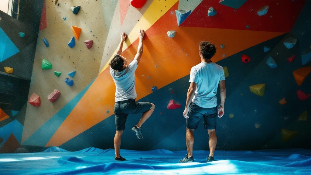 Paar beim Bouldern in einer Berliner Kletterhalle