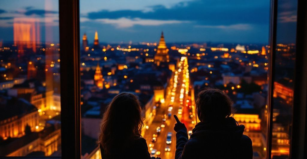 Blick ueber Berlin aus grosser Hoehe am Abend