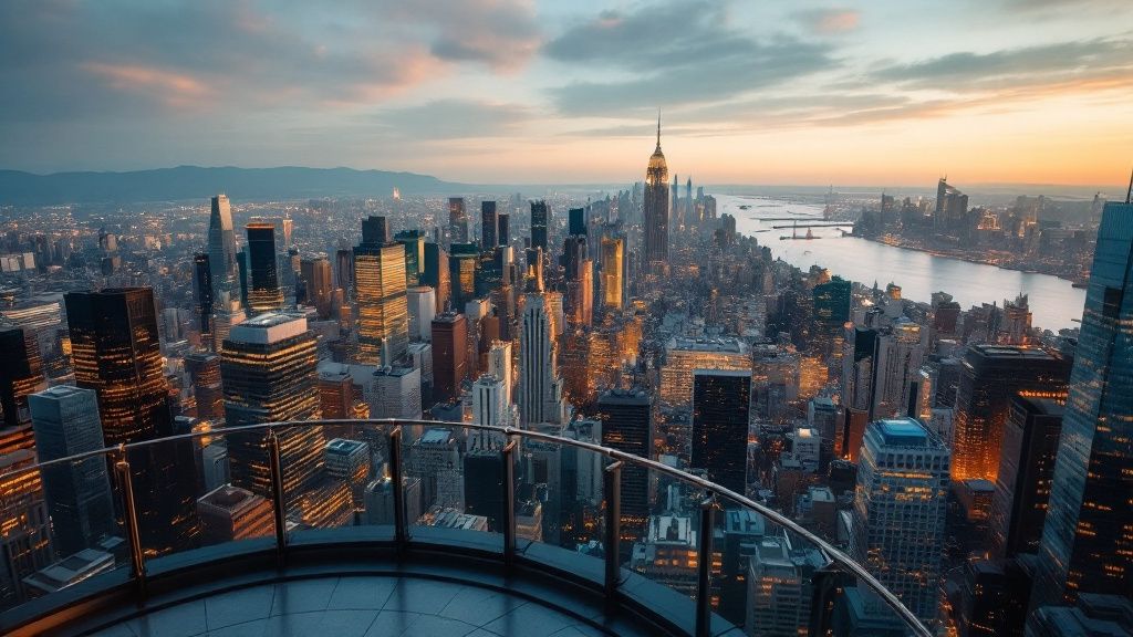 Aussicht von einer Plattform über die Hochhäuser der Stadt