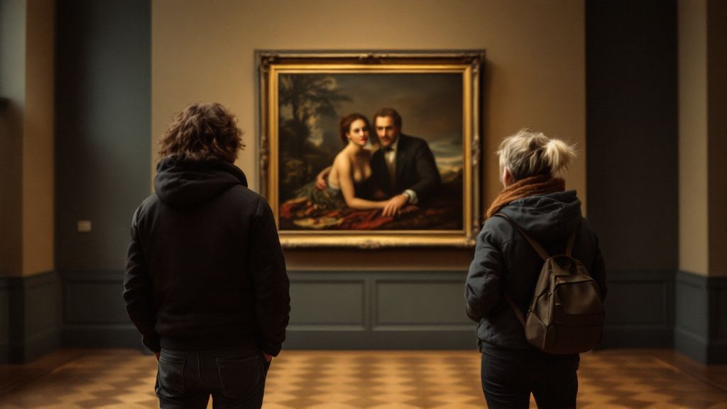 Zwei Besucher vor einem Gemaelde in einem Kunstmuseum
