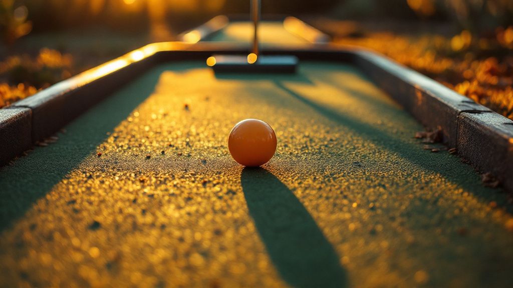 Minigolfbahn mit Schlaeger und Ball