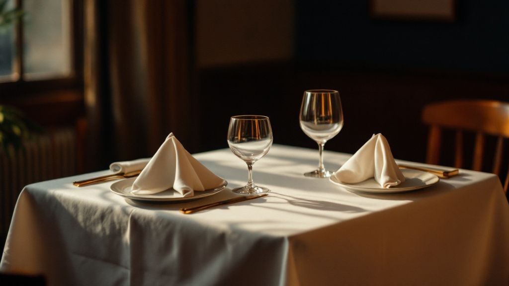 Leer gedeckter Restauranttisch mit zwei Gedecken