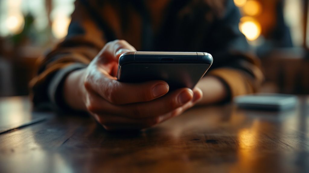 Person tippt eine Nachricht auf dem Handy