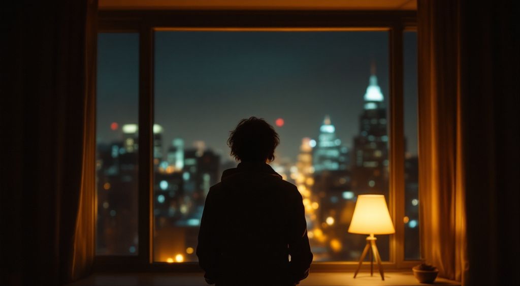 Person am Fenster bei Nacht