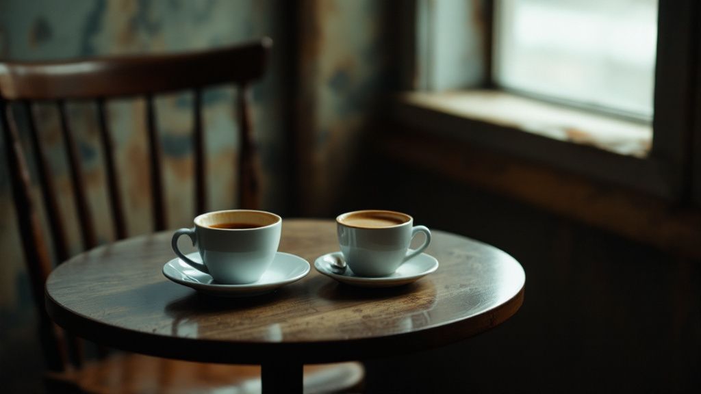 Zwei Kaffeetassen, eine davon unbenutzt