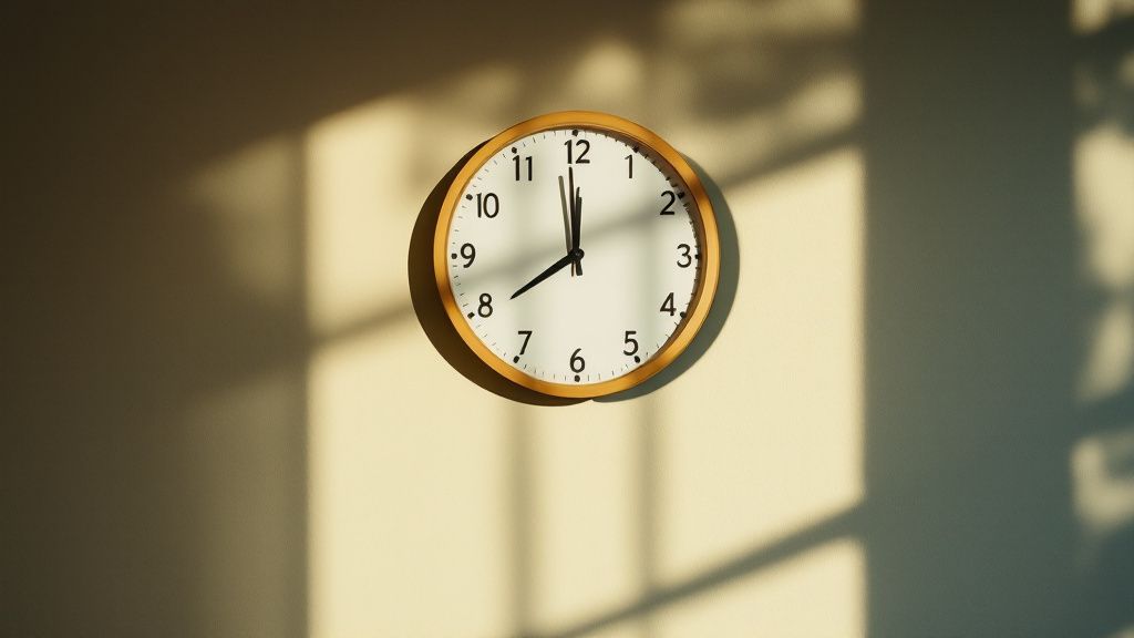 Uhr an einer Wand in einem ruhigen Raum