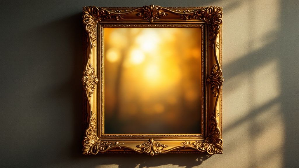 Goldener Bilderrahmen mit weichem Licht statt Foto
