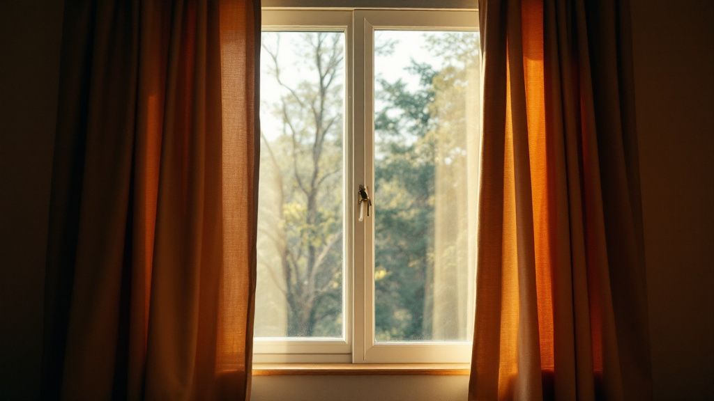 Offenes Fenster mit Blick nach draussen