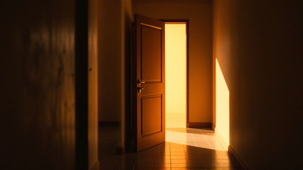Offene Tür mit Licht dahinter