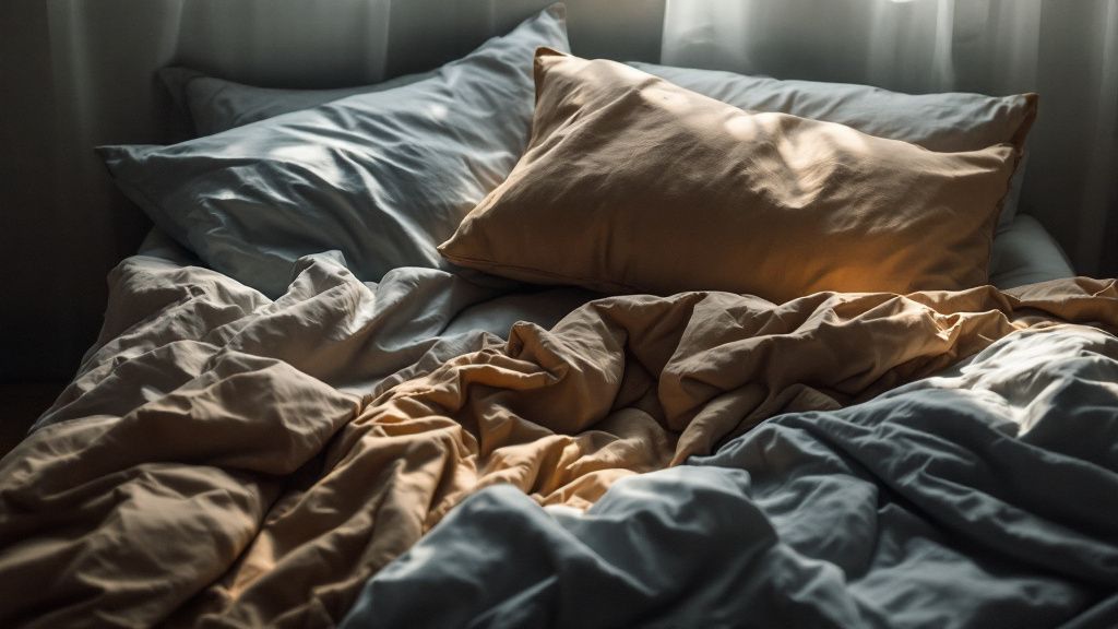 Zerknittertes Bettlaken am Morgen