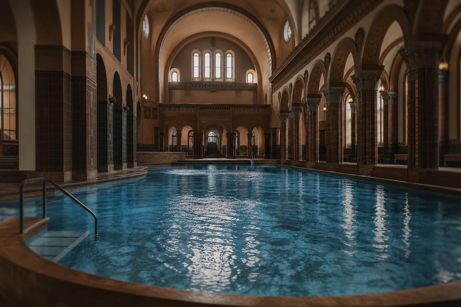 Historische Schwimmhalle der Münster Therme mit Gewölbe