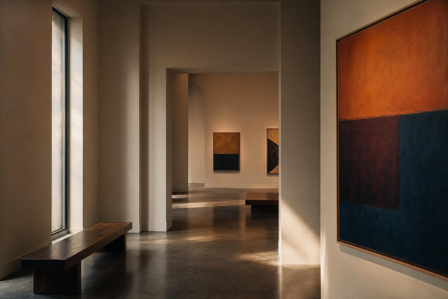 Leerer Museumsraum mit heller Galerie