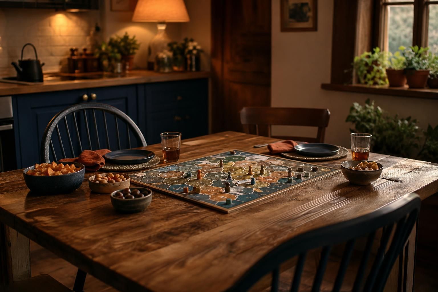 Gedeckter Küchentisch mit Brettspiel
